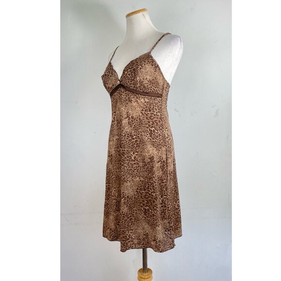 Intimissimi Slip Nightgown Size Large Brown Leopard Print Stretch Dress - Picture 3 of 5